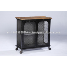 Gabinete industrial de metal y madera de 2 puertas con ruedas